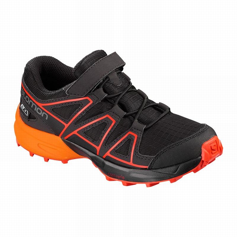 Salomon Israel SPEEDCROSS CLIMASALOMON™ WATERPROOF - Kids Trail Running Shoes - Black/Brown (LKCM-92